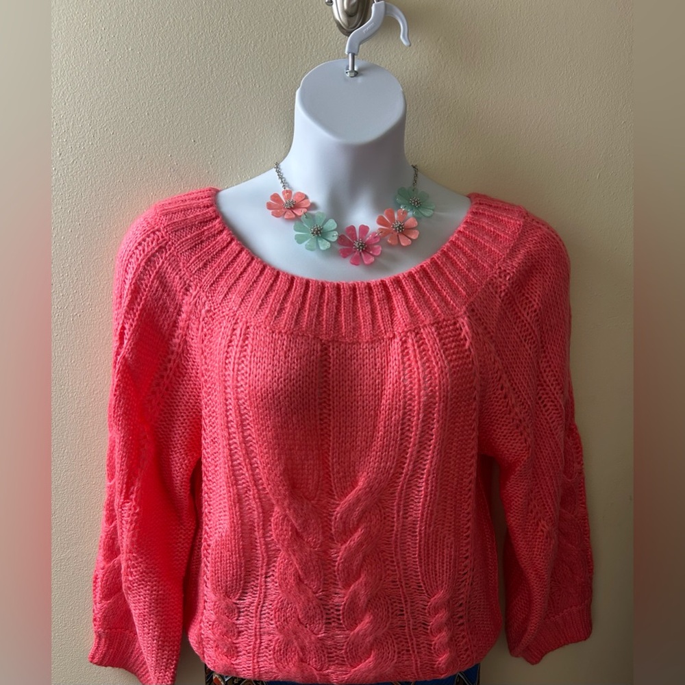 Women's Pink Cable Knit Sweater